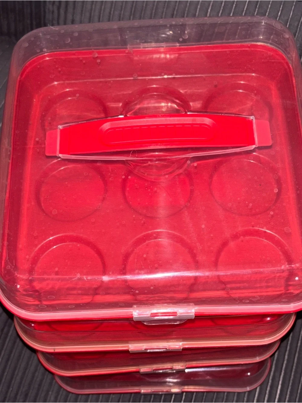 Red Plastic Stackable Food Storage Containers for cupcakes with Clear Lids (Set